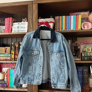 Blue Denim Jacket with Black Collar